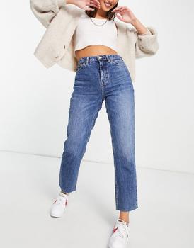 Topshop straig jeans with raw hem in blue