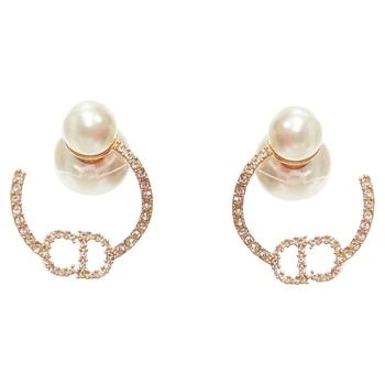 [二手商品] Dior | Tribales Gold Metal Crystal Pave CD Orbital Faux Pearl Pin Earrings,商家Premium Outlets,价格¥4956