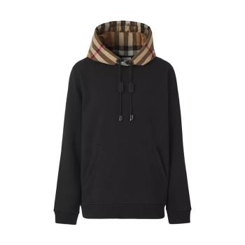 推荐【预售3-7天】BURBERRY/博柏利 21年秋冬新款 男士黑色格纹棉质混纺连帽衫卫衣80450041商品