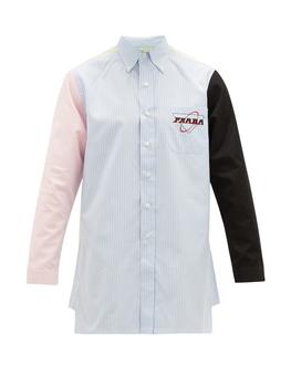 Prada | Logo-print contrast-panel cotton-oxford shirt商品图片,
