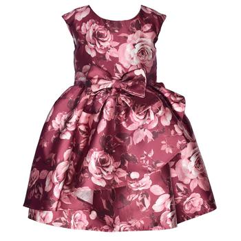 商品Toddler Girls Short Sleeved Floral Mikado Bow Front Dress with Cascade Skirt图片