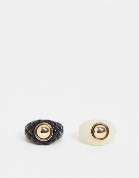 product ASOS DESIGN pack of 2 rings in studded plastic resin in black and white image