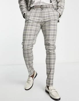 ASOS | ASOS DESIGN skinny suit trousers in beige and brown check 5.2折