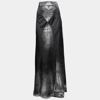 [二手商品] Just Cavalli | Just Cavalli Black Printed Lurex Satin Maxi Skirt L商品图片,3.9折