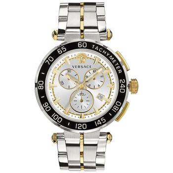 美国范思哲手表, Versace | Men's Swiss Chronograph Greca Two-Tone Stainless Steel Bracelet Watch 45mm商品图片 