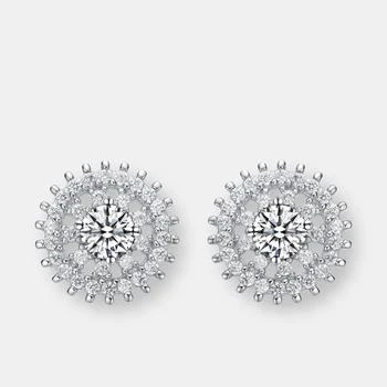 Genevive | Sterling Silver White Gold Plated with Clear Cubic Zirconia Wreath Stud Earrings 11MM W X 11MM L X 3.6MM D,商家Verishop,价格¥476