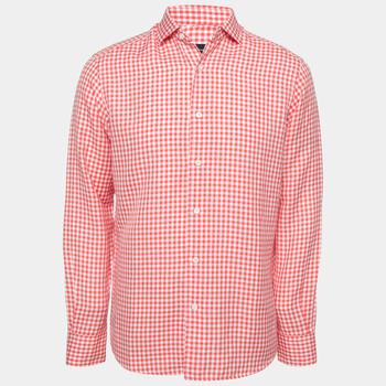 推荐Ermenegildo Zegna Red Checked Cotton & Linen Button Front Shirt M商品