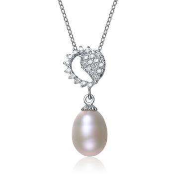商品Genevive | Gv Cz Sterling Silver Rhodium Plated Pearl Drop Pendant,商家Premium Outlets,价格¥1164图片