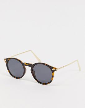 ASOS | ASOS DESIGN round sunglasses with metal arms in tort with polarised lens商品图片,5.9折