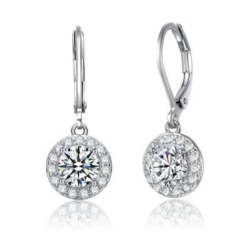 Genevive | Sterling Silver White Gold Plating With Clear Cubic Zirconia Halo Drop Dangle Earrings,商家Verishop,价格¥380