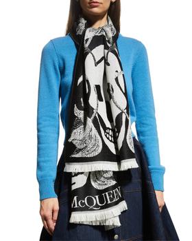 Alexander McQueen | Oversized Skull Flower Wool Scarf商品图片,