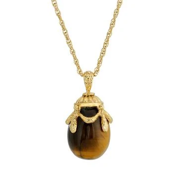 14K Gold Plated Semi Precious Tigers Eye Egg Pendant Necklace