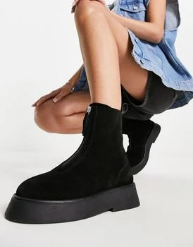 推荐ASOS DESIGN Atlantis leather zip front boots in black suede商品
