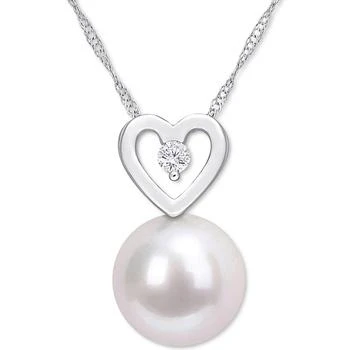 Macy's | Cultured South Sea Pearl (9-1/2mm) & Diamond (1/20 ct. t.w.) Heart 17" Pendant Necklace in 10k White Gold,商家Macy's,价格¥4640