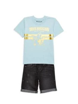 True Religion | Little Boy's 2-Piece Logo Tee & Denim Shorts Set 2.1折