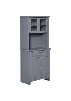 商品HOMCOM | Kitchen Buffet Hutch Wooden Storage Cabinet with Framed Glass Door Drawer and Microwave Space Grey,商家Belk,价格¥1556图片