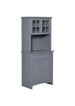 HOMCOM | Kitchen Buffet Hutch Wooden Storage Cabinet with Framed Glass Door Drawer and Microwave Space Grey,商家Belk,价格¥1898