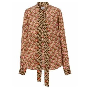 Burberry | Honey Beige Tiger Graphic Monogram Silk Blouse 2.2折, 满$200减$10, 满减