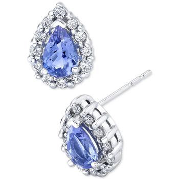 商品Macy's | Tanzanite (7/8 ct. t.w.) & Diamond (1/4 ct. t.w.) Halo Stud Earrings in 14k White Gold,商家Macy's,价格¥8366图片
