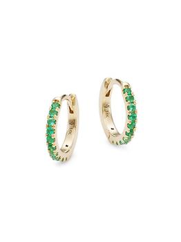 商品Kat 14K Yellow Gold & Emerald Huggie Hoop Earrings图片