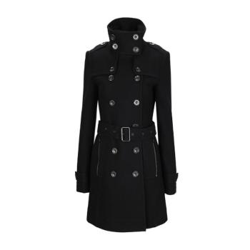 时尚burberry大衣女装, Burberry | Burberry 博柏利 女士黑色羊毛混纺休闲立领双排扣大衣 3887942商品图片 满$100享9.5折, 满折