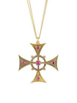 商品18K Yellow Gold & Ruby Celtic Cross Pendant Necklace图片