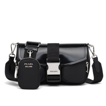 Prada | 【预售3-7天】PRADA/普拉达 2021秋冬 黑色的再生尼龙拼接皮革斜挎单肩包1BD295_789_F0002_V_BFO商品图片,8折, 包邮包税
