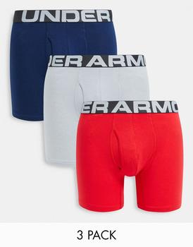 Under Armour | Under Armour Charged cotton 6 inch boxer 3 pack in blue, grey and red商品图片,