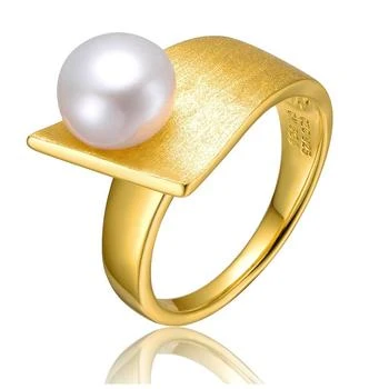 Genevive | Sterling Silver 14k Yellow Gold Plated with Genuine Freshwater Pearl Linear Ring,商家Premium Outlets,价格¥892