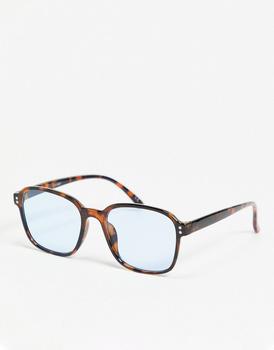 推荐ASOS DESIGN frame round sunglasses with pale blue lens - BROWN商品