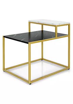商品Slickblue | 2 Tier End Side Table with Metal Frame and Storage Shelf for Living Room-White,商家Belk,价格¥758图片