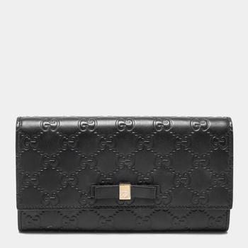 古驰女包, Gucci | Gucci Black Guccissima Leather Bow Flap Continental Wallet商品图片 