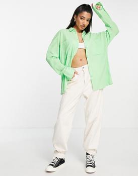 推荐Monki crinkle shirt in bright green商品