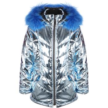 推荐Detachable faux fur hooded jacket with side pockets in pale blue商品