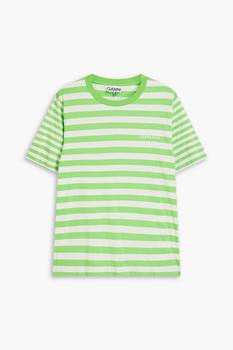 Ganni | Striped organic cotton-jersey T-shirt商品图片,4.4折×额外7.5折, 额外七五折