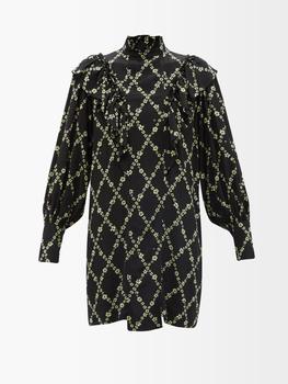 ganni连衣裙推荐, Ganni | Ruffled floral-print crepe mini dress商品图片 4.9折