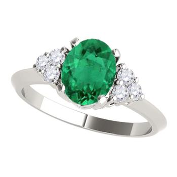 商品Maulijewels | 1.00 Carat Emerald & Round White Diamond Gemstone Ring In 10K Solid White,商家Jomashop,价格¥3785图片
