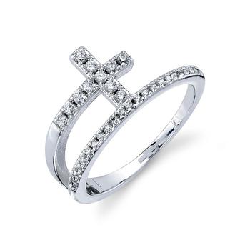 Unwritten | Crystal Cross Bypass Ring in Silver Plate or Gold-Tone商品图片,