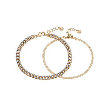 商品Unwritten | 14K Gold Flash-Plated Light Blue Enamel Curb Chain and Herringbone Chain Bracelet Set,商家Macy's,价格¥358图片