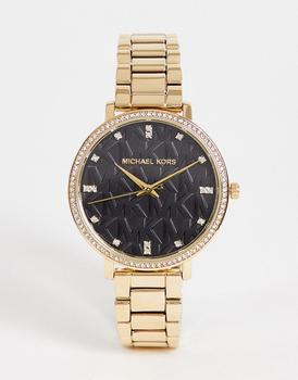 推荐Michael Kors Pyper womens bracelet watch with logo dial in gold商品