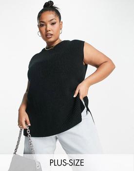 商品New Look Plus | New Look Curve crew neck knitted vest in black,商家ASOS,价格¥176图片