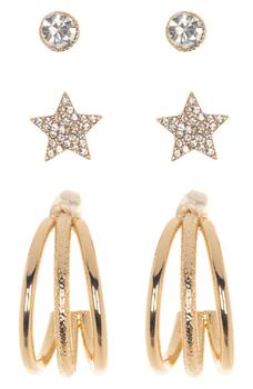 Loren Olivia, Loren Olivia | Round Stud, Pavé Star, & Huggie Earrings Set商品图片 1.5折