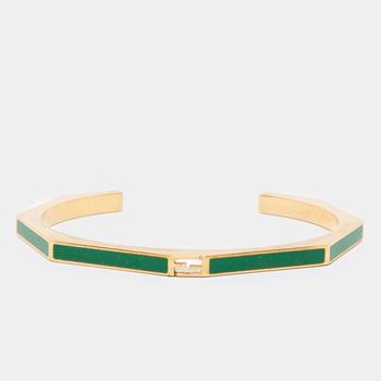 推荐Fendi Baguette Green Enamel Gold Tone Open Cuff Bracelet商品