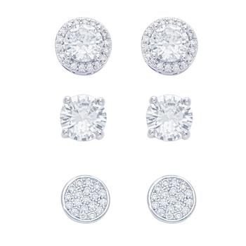 商品Macy's | Women's Fine Silver Plated Round, Halo, Cubic Zirconia Stud Earrings Set, 6 Pieces,商家Macy's,价格¥385图片