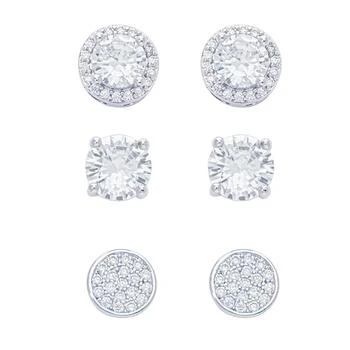 Macy's | Women's Fine Silver Plated Round, Halo, Cubic Zirconia Stud Earrings Set, 6 Pieces,商家Macy's,价格¥169