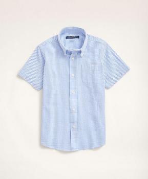 布克兄弟 衬衫, Brooks Brothers | Boys Short-Sleeve Seersucker Stripe Sport Shirt商品图片 5折