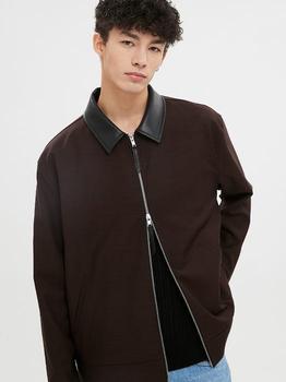 商品MOONSUN | Leather Collar Wool Blend Shirt Jacket Dark Brown,商家W Concept,价格¥2040图片