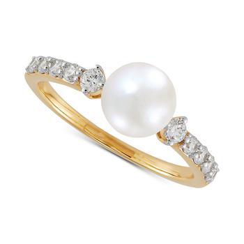 商品Cultured Freshwater Pearl (7mm) & Diamond (1/3 ct. t.w.) Ring in 14k Gold (Also in 14k White Gold)图片