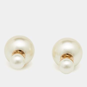 推荐Dior Tribales Faux Pearl Gold Stone Stud Earrings商品