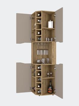 商品Lyla Corner Bar Cabinet, Ten Wine Cubbies, Four Door Cabinet, Four Interior Shelves图片